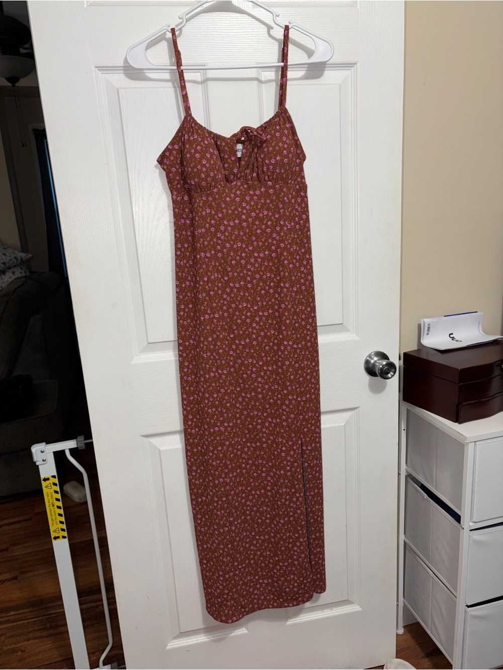 No Boundaries Rust Floral Spaghetti Strap Maxi Dress